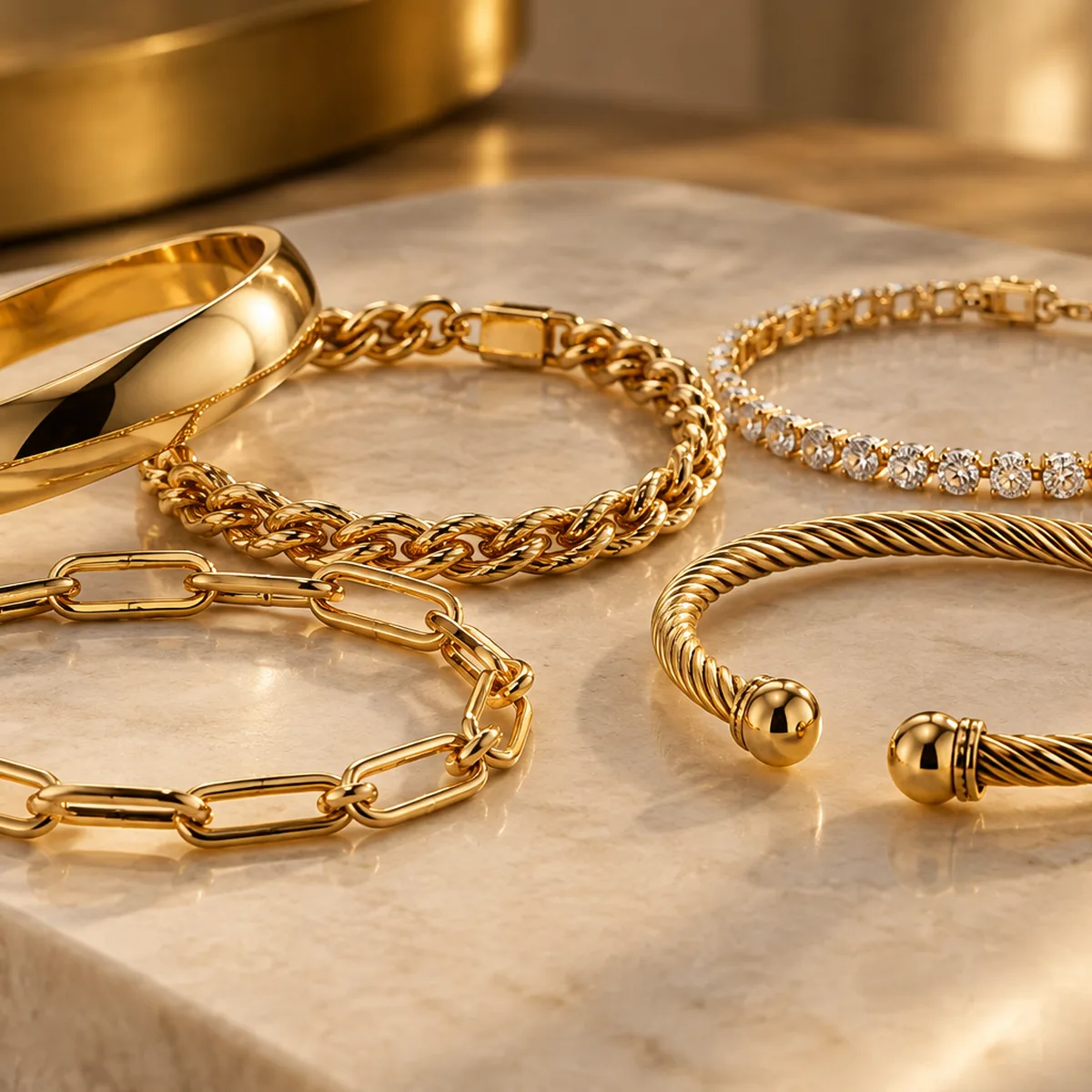 This image is about gold bracelets