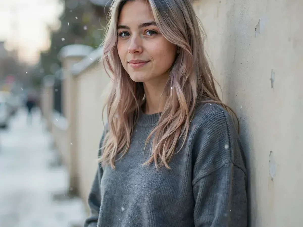 Watercolor pink ends over natural gray Faded pink ends on natural gray hair hairstyle