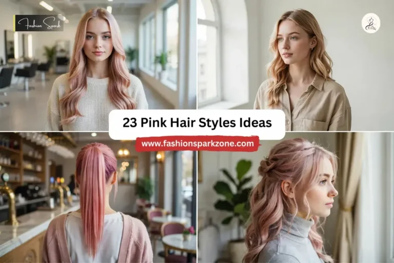 A collection of pink hairstyles ranging from bold to soft styles.