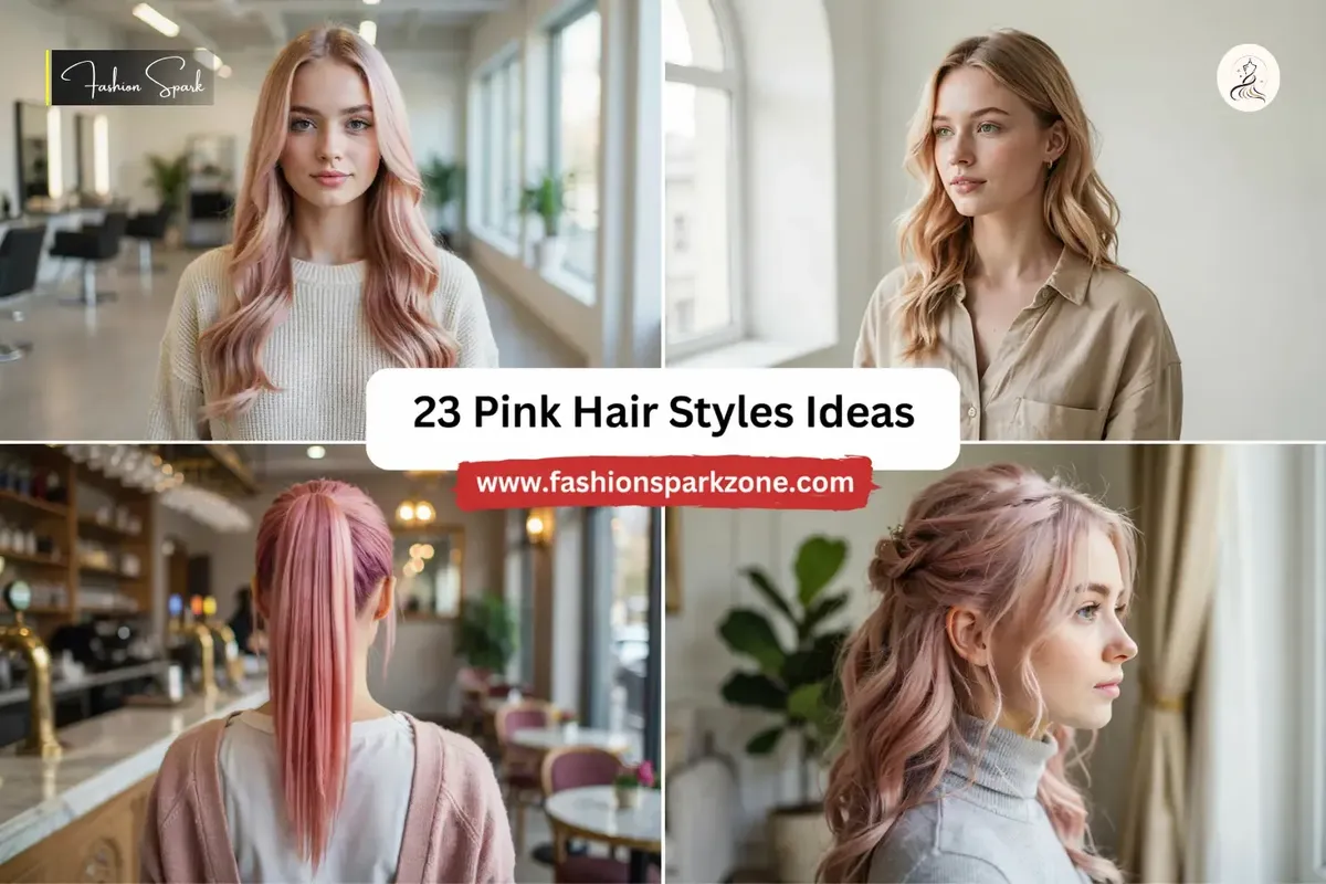 A collection of pink hairstyles ranging from bold to soft styles.