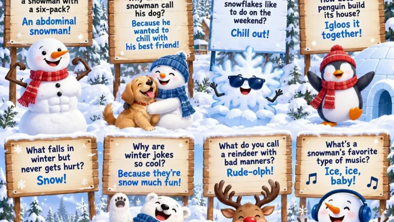 This image is about winter puns and jokes