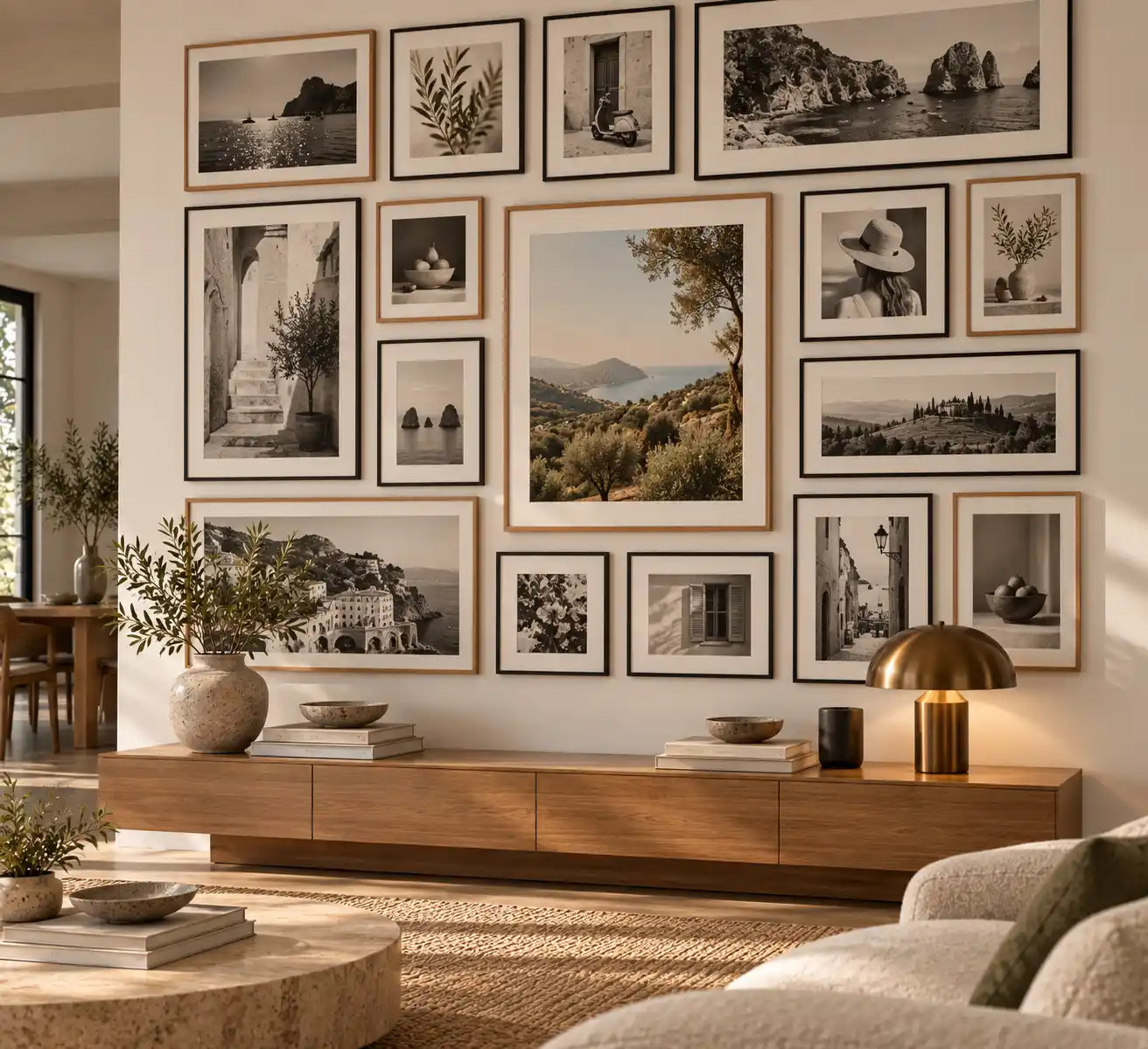 A modern contemporary living room ideas corner combining brass matte black brushed nickel and warm furnishings